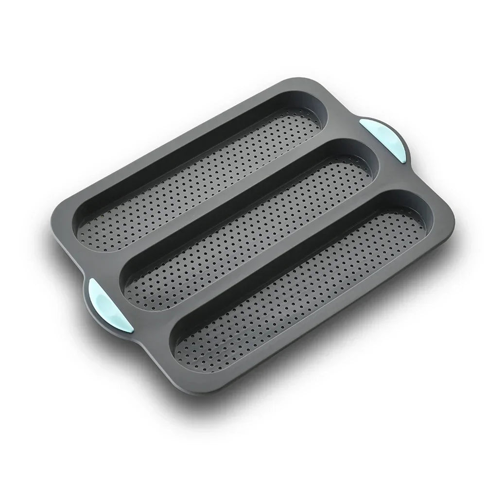 Silicone Baguette Baking Mold – Non-Stick French Bread Tray Silicone Baking Mold Axl 1Pc Grey 3-grids