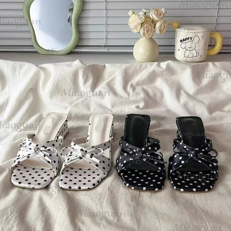 Women's Polka Dot Bow High Heel Sandals – Summer Party Shoes Women's Heel Sandals Axl