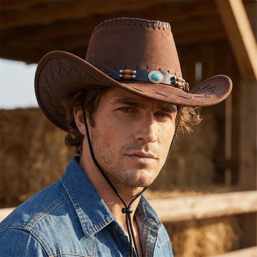 Vintage Wide Brim Western Cowboy Fedora Hat | Sun Protection Western Fedora Hat Axl