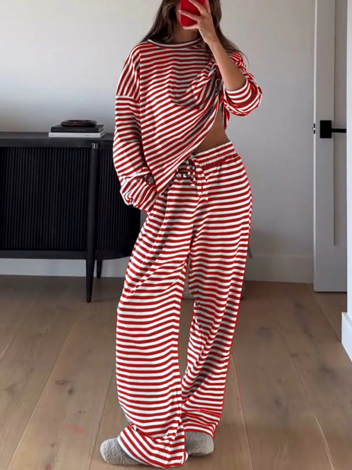 Women's Striped Pajama Set – Long Sleeve 2-Piece Loungewear Women's Pajama Set Axl red 1XL