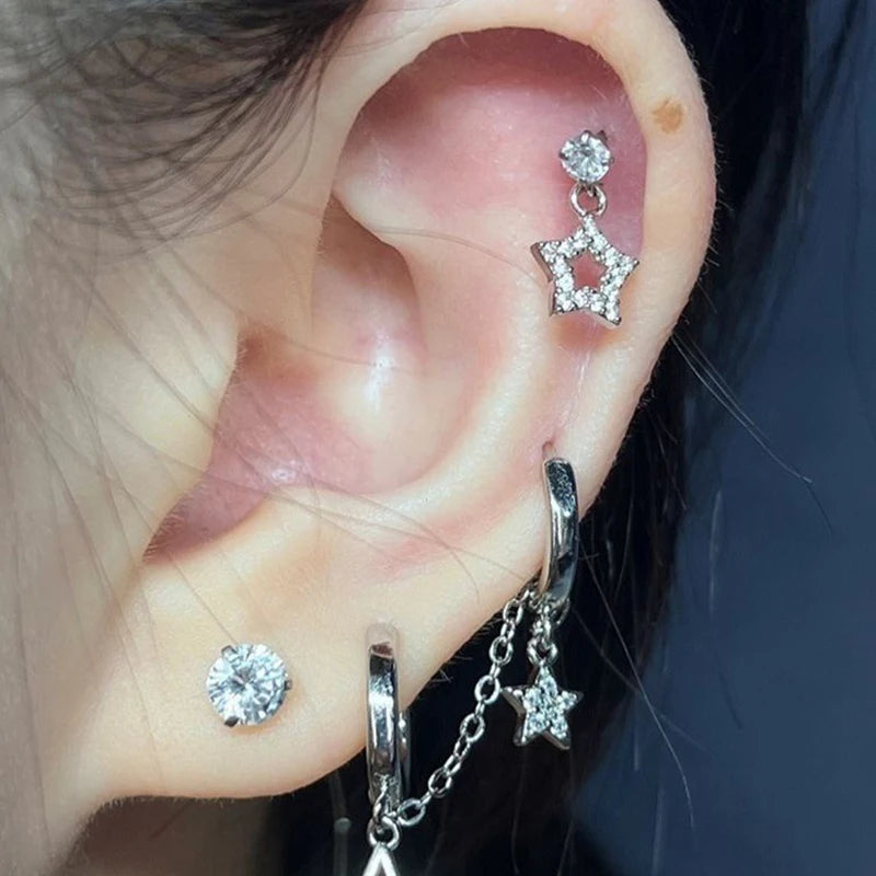 Silver Star Chain Double Ear Cuff Y2K Earrings for Women Fashion Earrings Axl