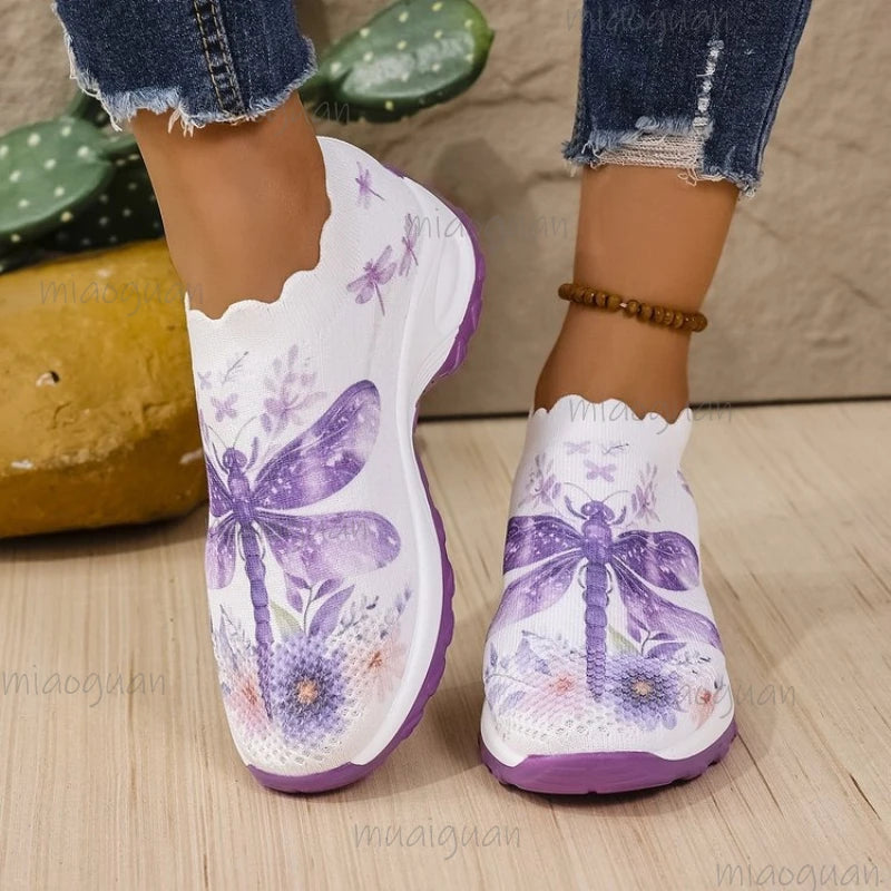 Women's Butterfly Print Platform Sneakers | Knit Slip-On Platform Sneakers Axl