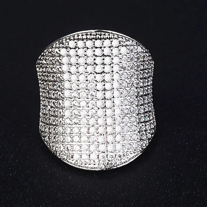 Huitan Wide Pave Cubic Zirconia Cocktail Ring for Women | Silver Cocktail Ring Axl