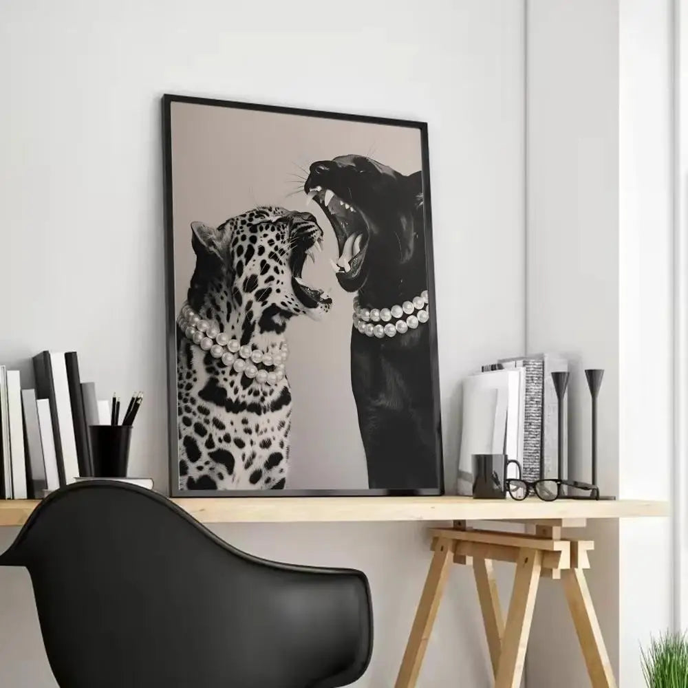 Women & Leopard Canvas Wall Art – Unframed Poster | Home Decor Canvas Wall Art Axl Black14 21X30cmFrameless