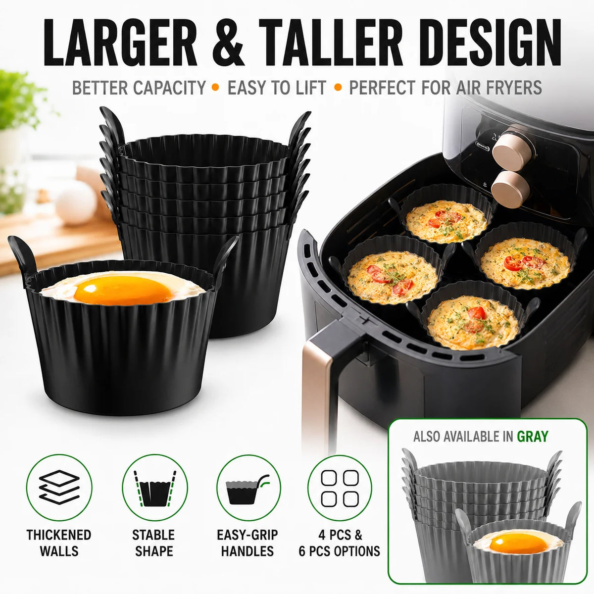 Silicone Egg Poacher Cups | Air Fryer Egg Bite Mold – 3/4/6 Pc Egg Poacher Cups Axl