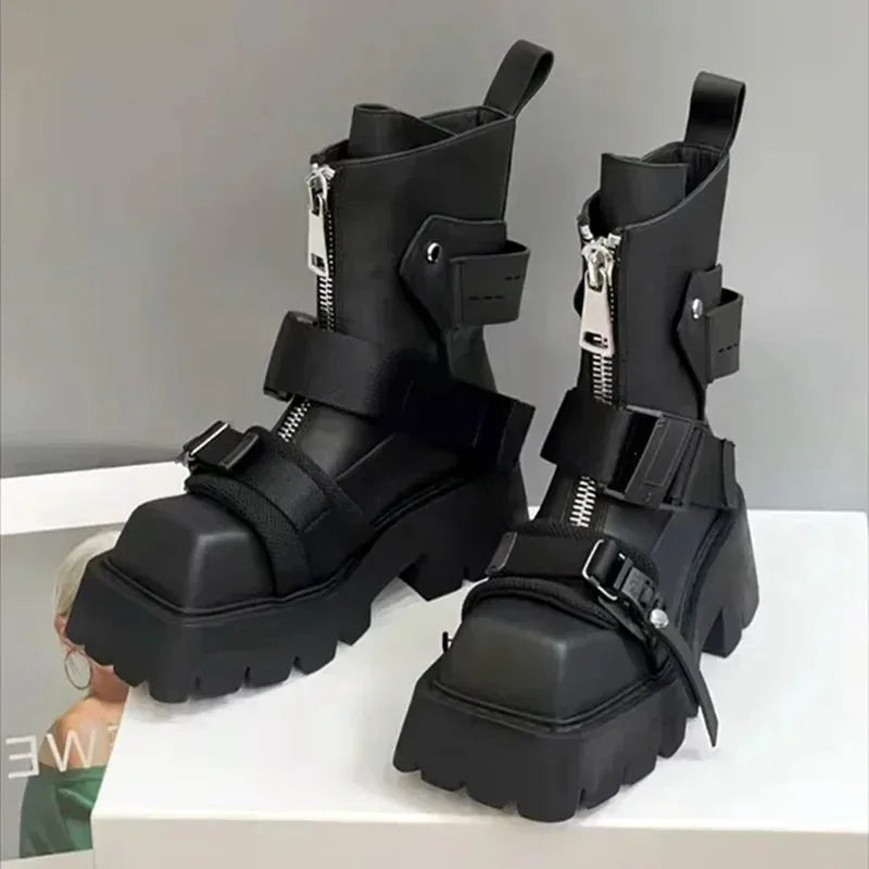 Women's Platform Ankle Boots | Zip & Buckle Moto Style Platform Ankle Boots Axl