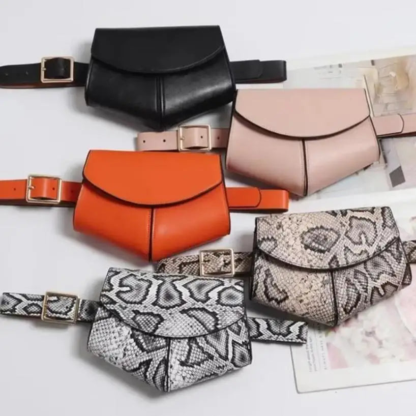 Women's Mini Snake Print Waist Bag – Faux Leather Belt Saddle Bag Belt Bag Axl