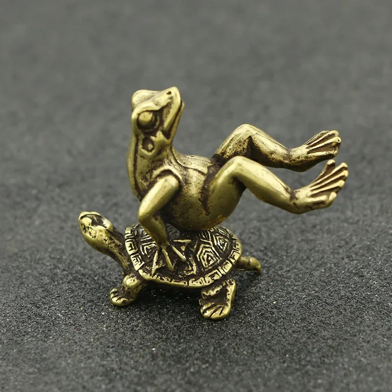 Brass Tortoise & Frog Miniature Statue | Antique Bronze Décor Bronze Miniature Statue Axl A
