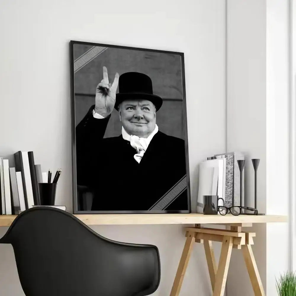 Winston Churchill Frameless Canvas Wall Art Poster | Home Décor Canvas Wall Art Axl Black10 30X40cmFrameless