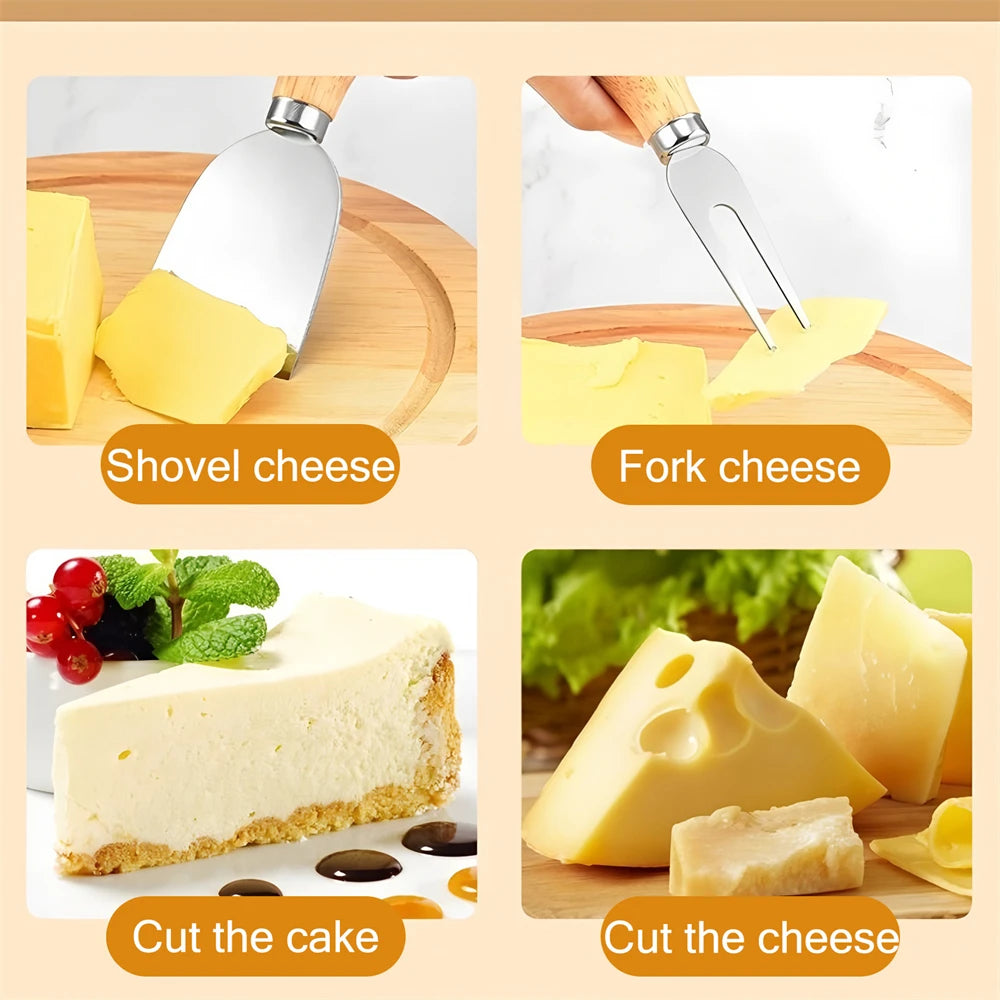 6-Piece Wood Handle Cheese Knife Set – Slicer, Cutter & Cake Cheese Knife Set Axl