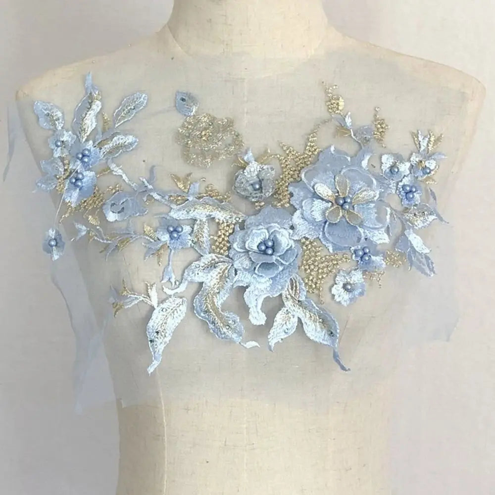 3D Floral Embroidered Lace Applique Patch – DIY Sewing Fabric Lace Fabric Applique Axl