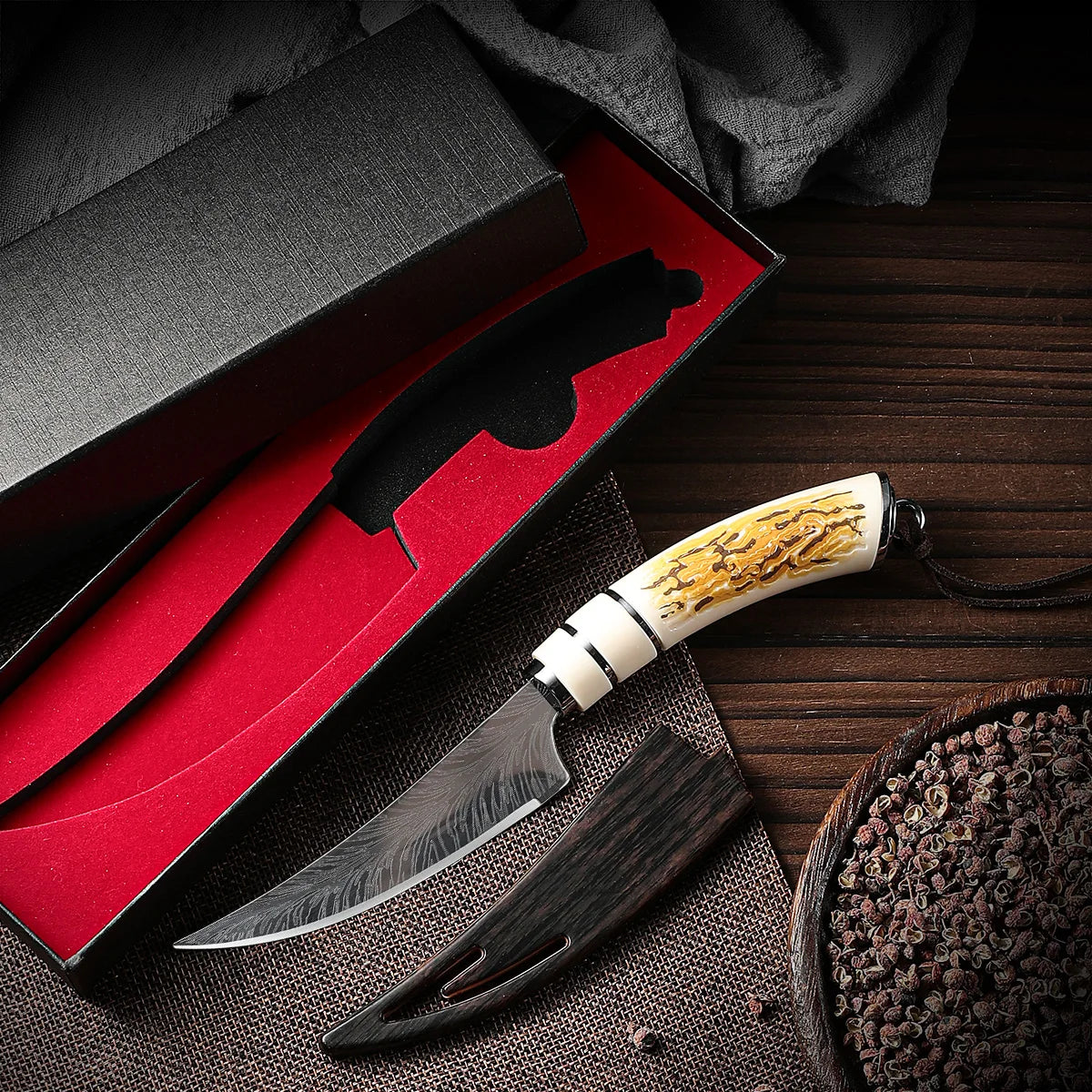 Damascus Boning Knife Curved Blade – Kitchen Knife Gift Box Kitchen Boning Knife Axl