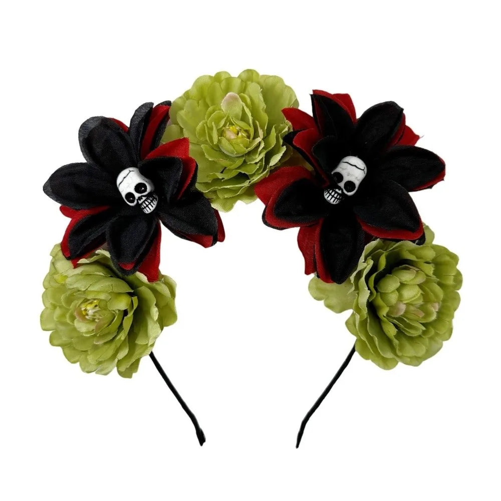 Gothic Skull Flower Headband | Halloween Hair Hoop Costume Halloween Hair Accessory Axl Style 4