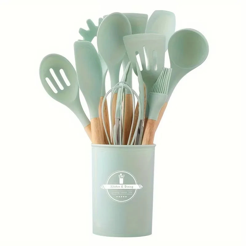 12-Pc Silicone Kitchen Utensil Set – Non-Stick Cooking Tools Silicone Utensil Set Axl Light Green12-Set