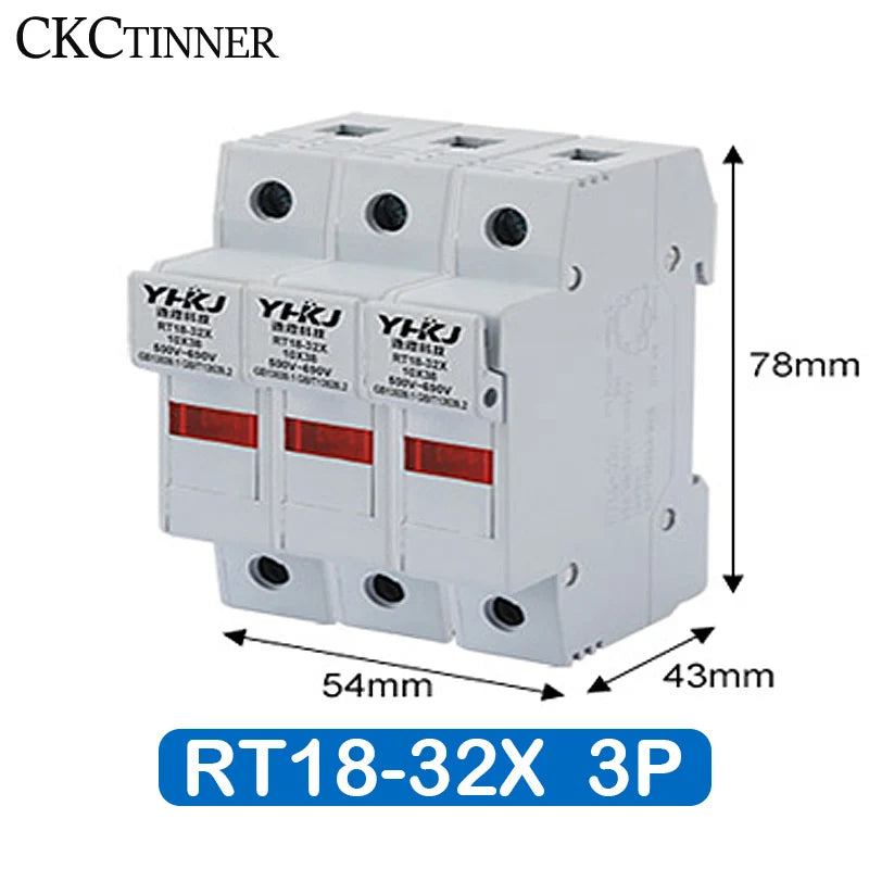 RT18-32X DIN Rail Fuse Holder 1P–4P 500V 10×38mm | CE Certified DIN Rail Fuse Holder Axl RT18-32X-3P 25A