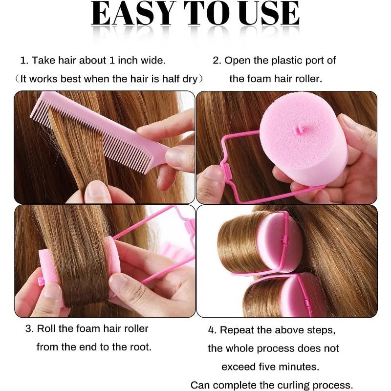 24-Piece Pink Foam Hair Rollers – Heatless DIY Curls & Waves Foam Hair Rollers Axl
