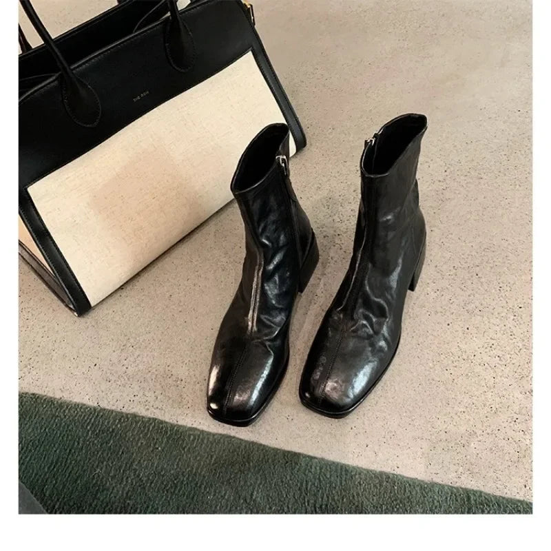 Women's Square Toe Chelsea Ankle Boots – Block Heel Chelsea Ankle Boots Axl