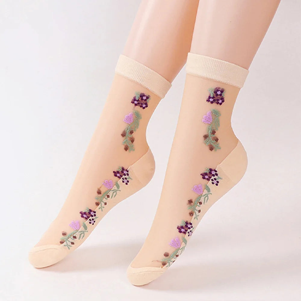 Women's Floral Mid-Tube Socks – 5 Pairs Breathable Casual Women's Casual Socks Axl