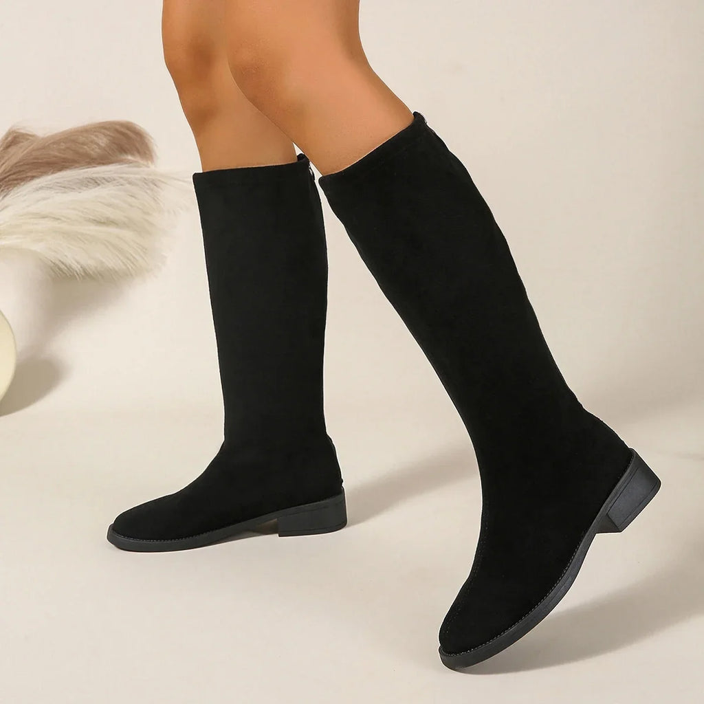 Women's Suede Knee-High Knight Boots – Low Heel Zip Winter Knee-High Boots Axl