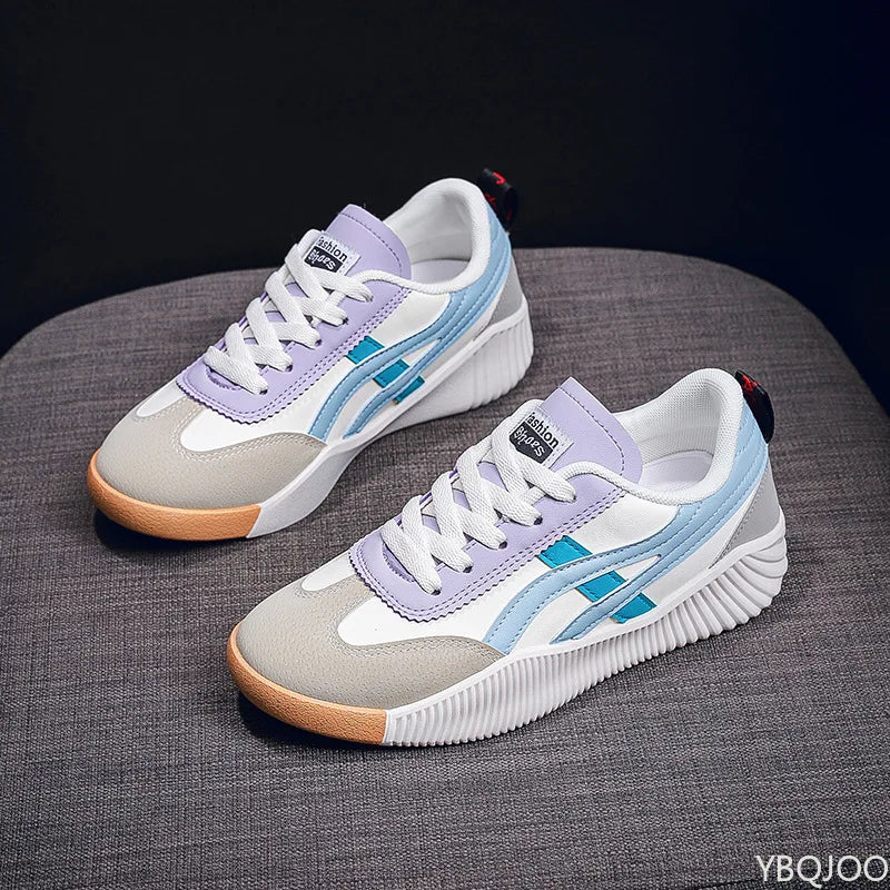YBQJOO Women's White Sneakers – Breathable Flat Casual Shoes Women's Sneakers Axl