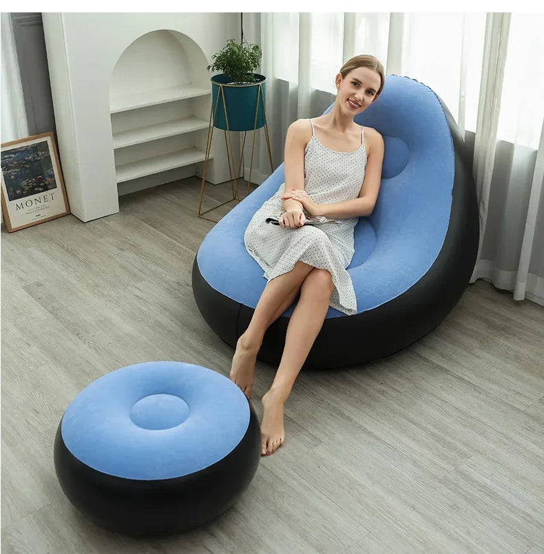 PVC Flocking Inflatable Sofa – Portable Foldable Lounge Chair Inflatable Lounge Chair Axl light blue As whown