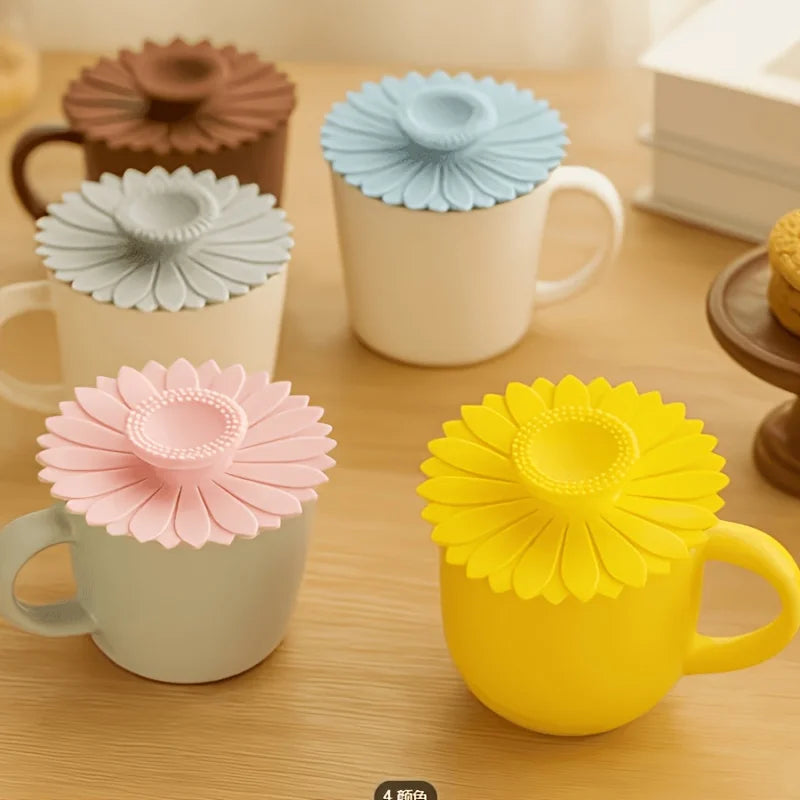 Sunflower Silicone Cup Lids 4/8pc – Dustproof Mug Covers Silicone Cup Lids Axl