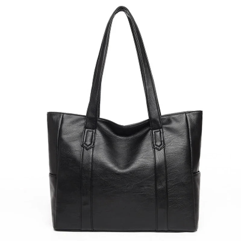 Women's Large Capacity PU Leather Shoulder Handbag | Casual Tote Shoulder Handbag Axl black