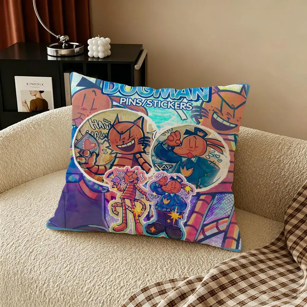 Cartoon Dog & Man Linen Cushion Cover – Sofa, Bed & Chair Decorative Cushion Cover Axl