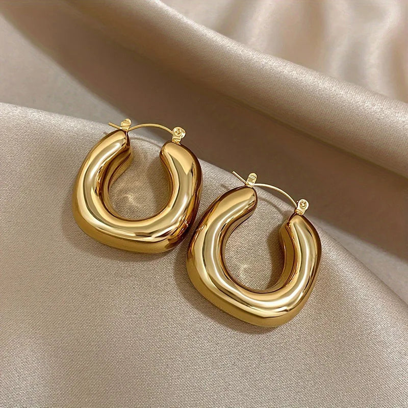 Huitan Chunky Hoop Earrings – Minimalist Circle Statement Jewelry Hoop Earrings Axl