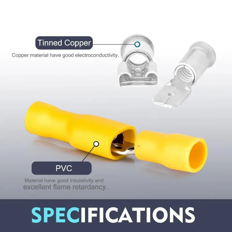 25-Set 6.3mm 12-10AWG Insulated Crimp Flat Terminal Connectors Crimp Terminal Connectors Axl