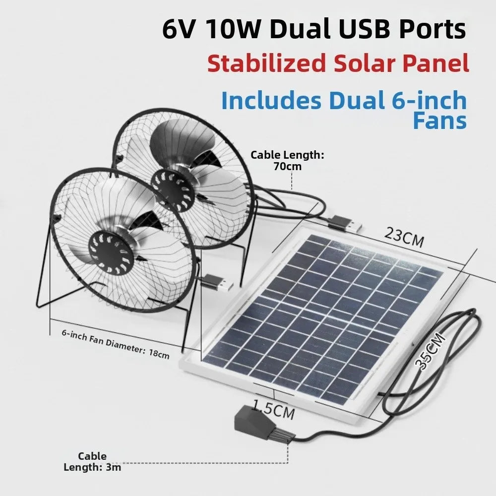 Solar USB Dual-Power Portable Fan – Waterproof & Low Noise Solar Portable Fan Axl 6v10w 6in