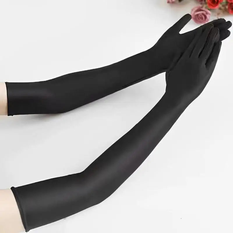 Black Long Stretch Spandex Evening Gloves | Ball & Wedding Formal Evening Gloves Axl