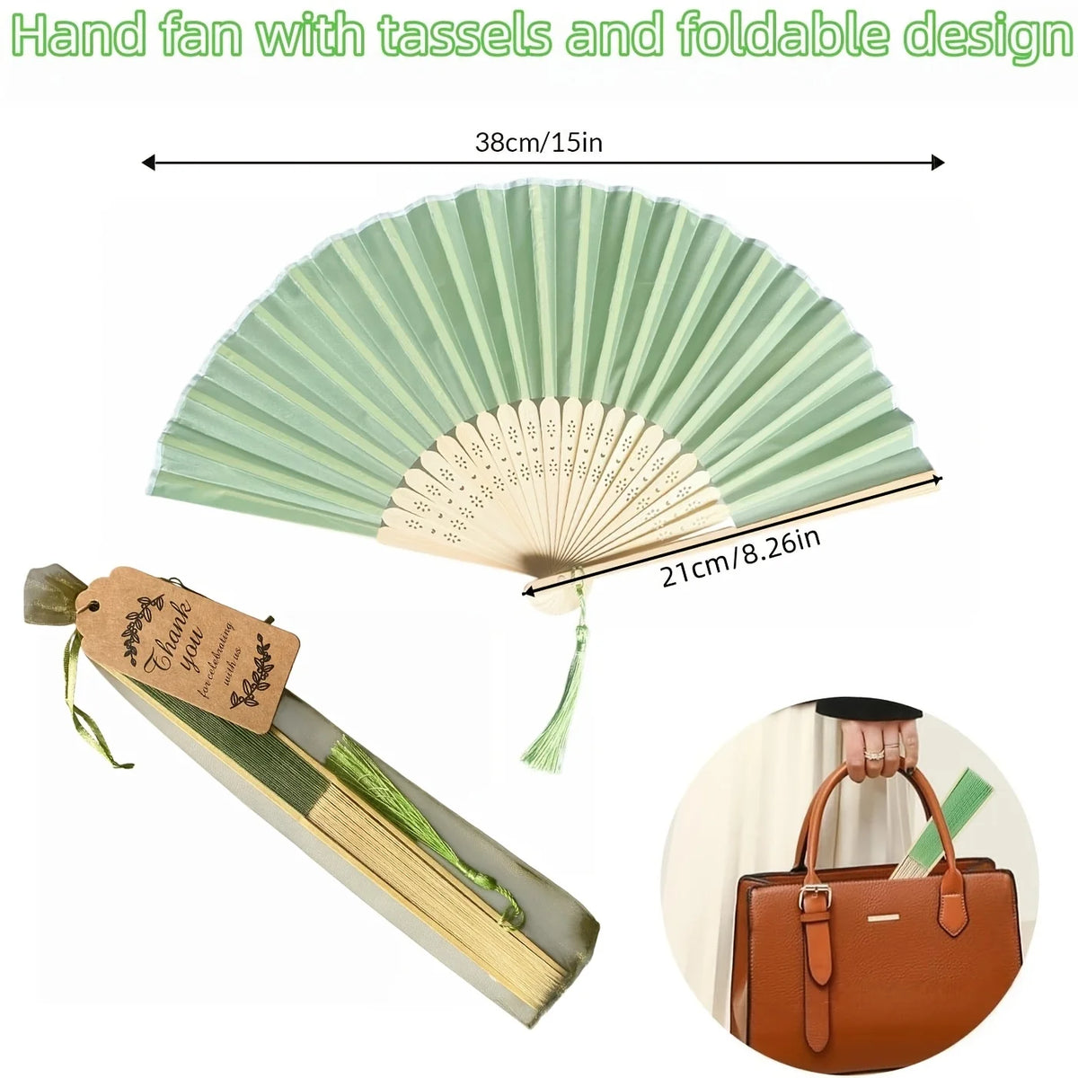 20-Pack Folding Hand Fans with Tassels, Cards & Gift Bags Party Favor Fan Set Axl