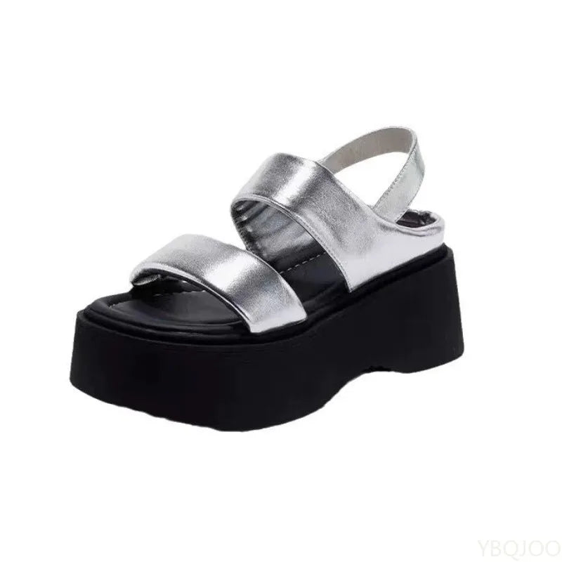Women's Wedge Platform Sandals – Roman Beach Shoes Wedge Platform Sandals Axl Silver 36