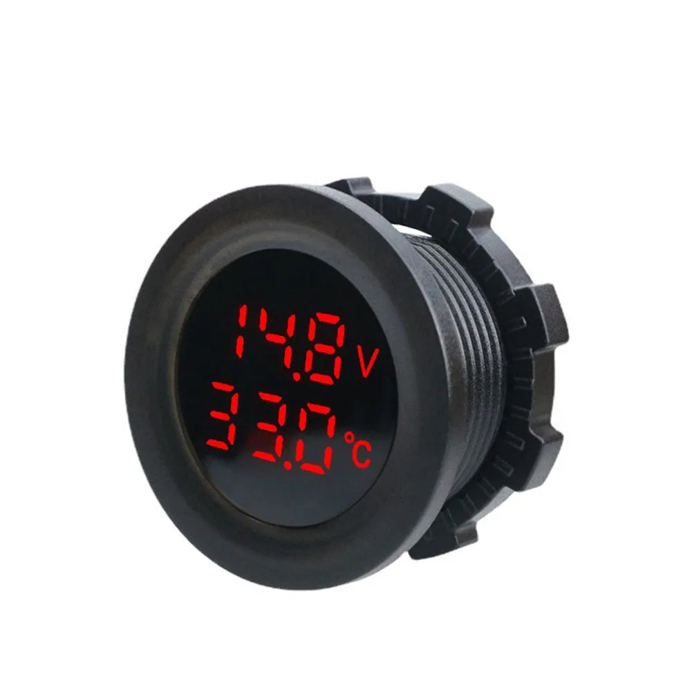 Round LED Digital Voltmeter Temp Gauge DC 12V-24V Car Motorcycle Digital Voltmeter Gauge Axl