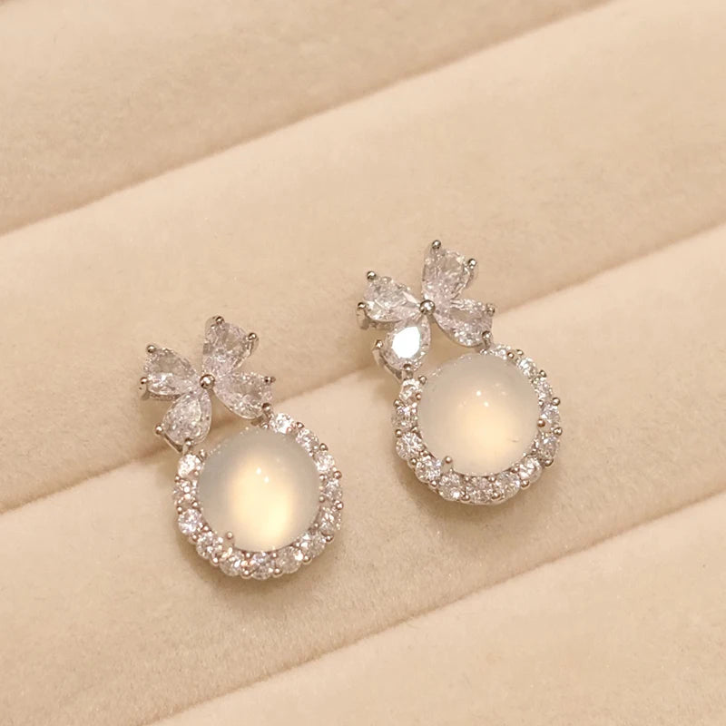 Huitan Bow Opal & CZ Stud Earrings – Women's Fashion Jewelry Stud Earrings Axl E6481