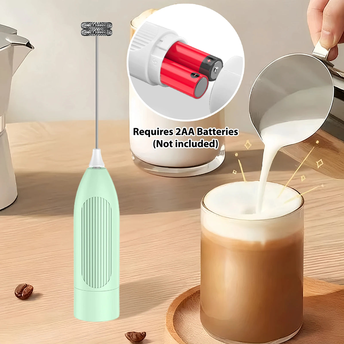 ONEKA Handheld Milk Frother Wand – Battery Operated Mixer Milk Frother Wand Axl Green