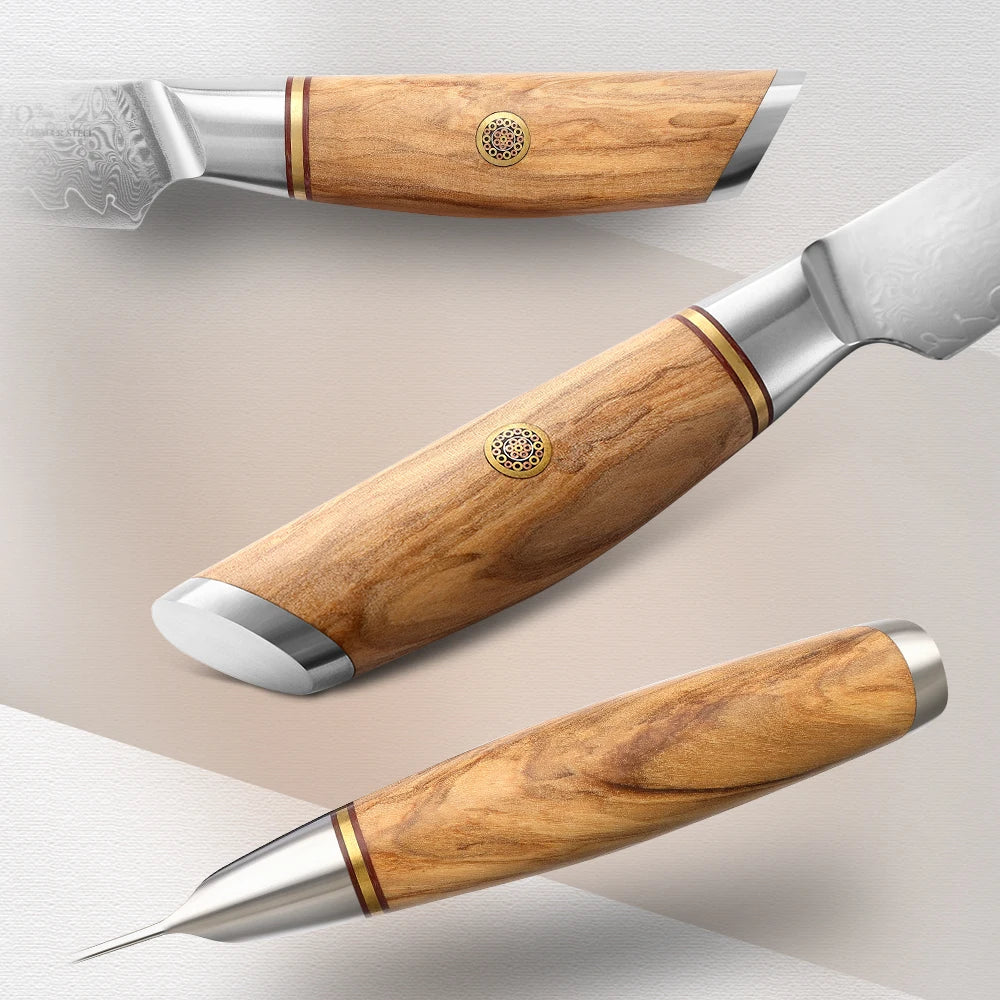 XINZUO 3.5" Damascus Steel Paring Knife – VG10 Core, Olive Wood Damascus Paring Knife Axl