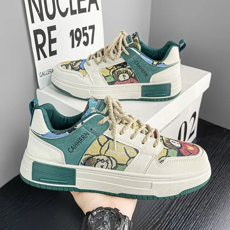 Men's Platform Bear Sneakers – Lace-Up Canvas Skate Shoes Platform Canvas Sneakers Axl Beige 40