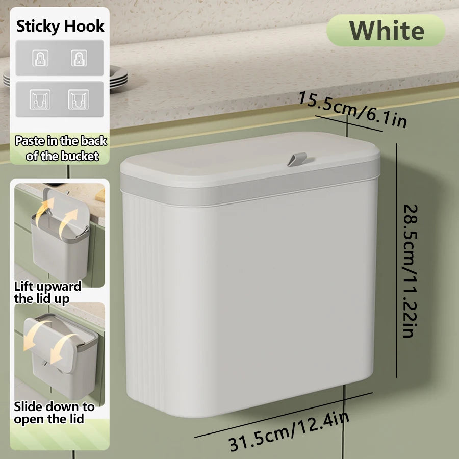 ONEKA 14L Hanging Kitchen Trash Can with Lid | Cabinet & Sink Bin Hanging Trash Can Axl WHITE 14L