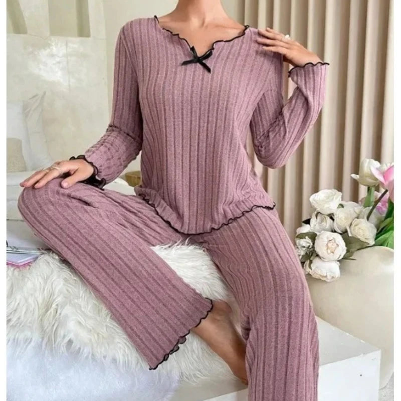 Women's Ribbed Pajama Set – Long Sleeve Top & Pants | 2-Piece Women's Pajama Set Axl