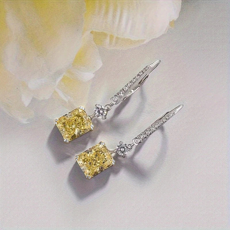 Huitan Yellow CZ Geometric Drop Earrings | Wedding & Party Drop Earrings Axl
