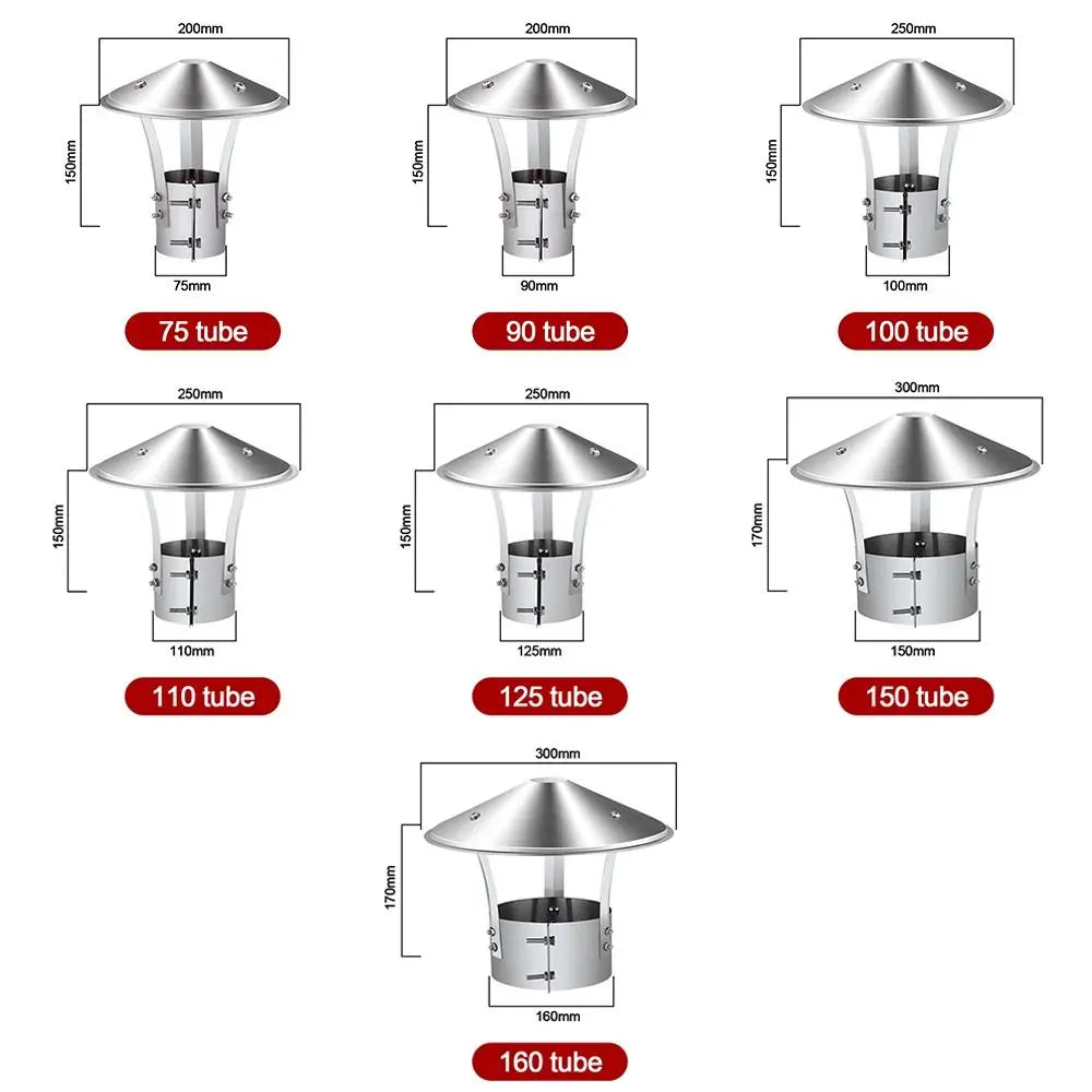 Stainless Steel Chimney Rain Cap 75–160mm | Drain Pipe Cover Chimney Rain Cap Axl