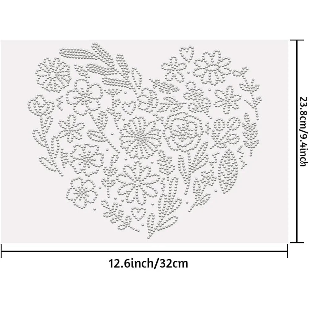 Glass Rhinestone Iron-On Heart Appliqué | DIY Fabric Patch 32x24cm Iron-On Appliqué Axl