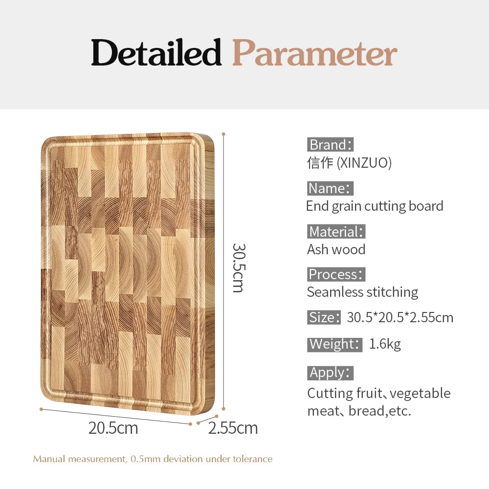 XINZUO End Grain Ash Wood Cutting Board | Fruit & Bread Wood Cutting Board Axl