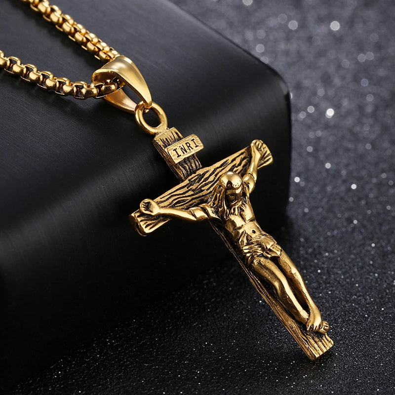 Men's Silver Cross Crucifix Pendant Necklace – Link Chain Cross Pendant Necklace Axl