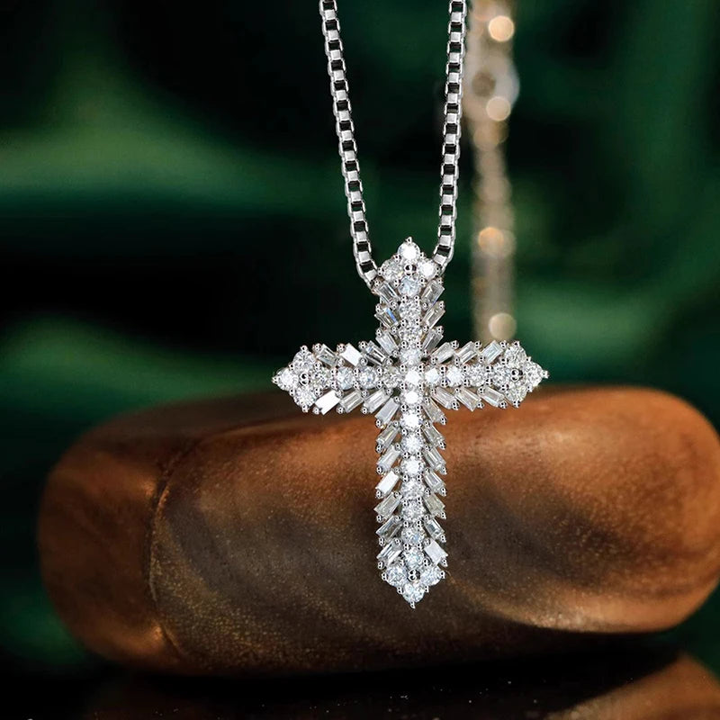 Huitan Crystal Cross Pendant Necklace | Cubic Zirconia Women Cross Pendant Necklace Axl