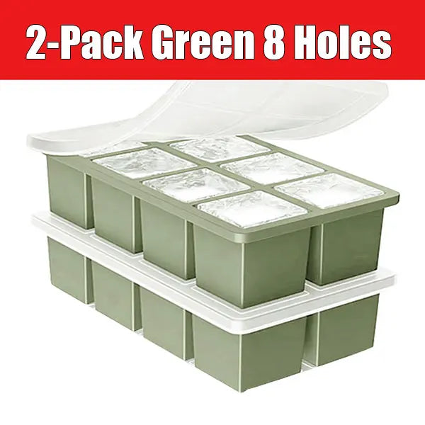 2-Pack Large Silicone Ice Cube Tray with Lid | Whiskey & Cocktails Silicone Ice Cube Tray Axl 2-Pack Green 8 Holes