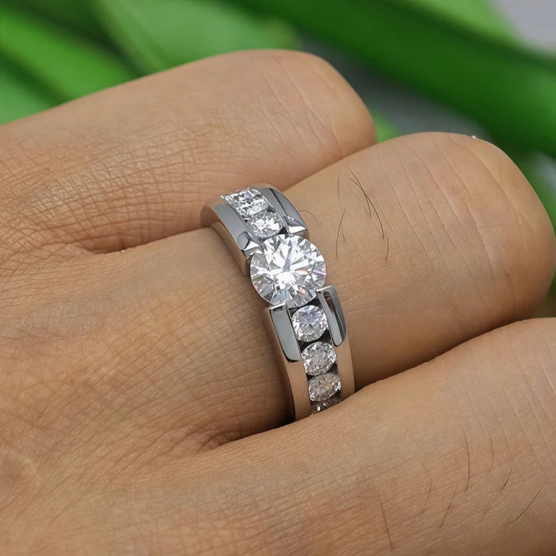 Huitan Round CZ Eternity Wedding Ring for Women – Silver Tone CZ Wedding Ring Axl