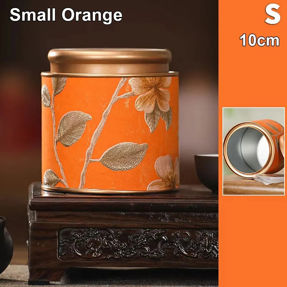 Tinplate Tea Storage Tin Can – Airtight Sealed Jar 10 & 19cm Tea Storage Tin Axl Small Orange